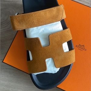 Hermes Chypre slides, Gold Suede - size 37